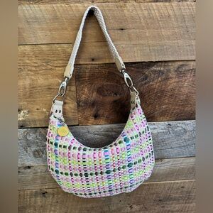The Sak Multicolored Woven Ribbon Hobo Shoulder Bag Pastel Pink Green